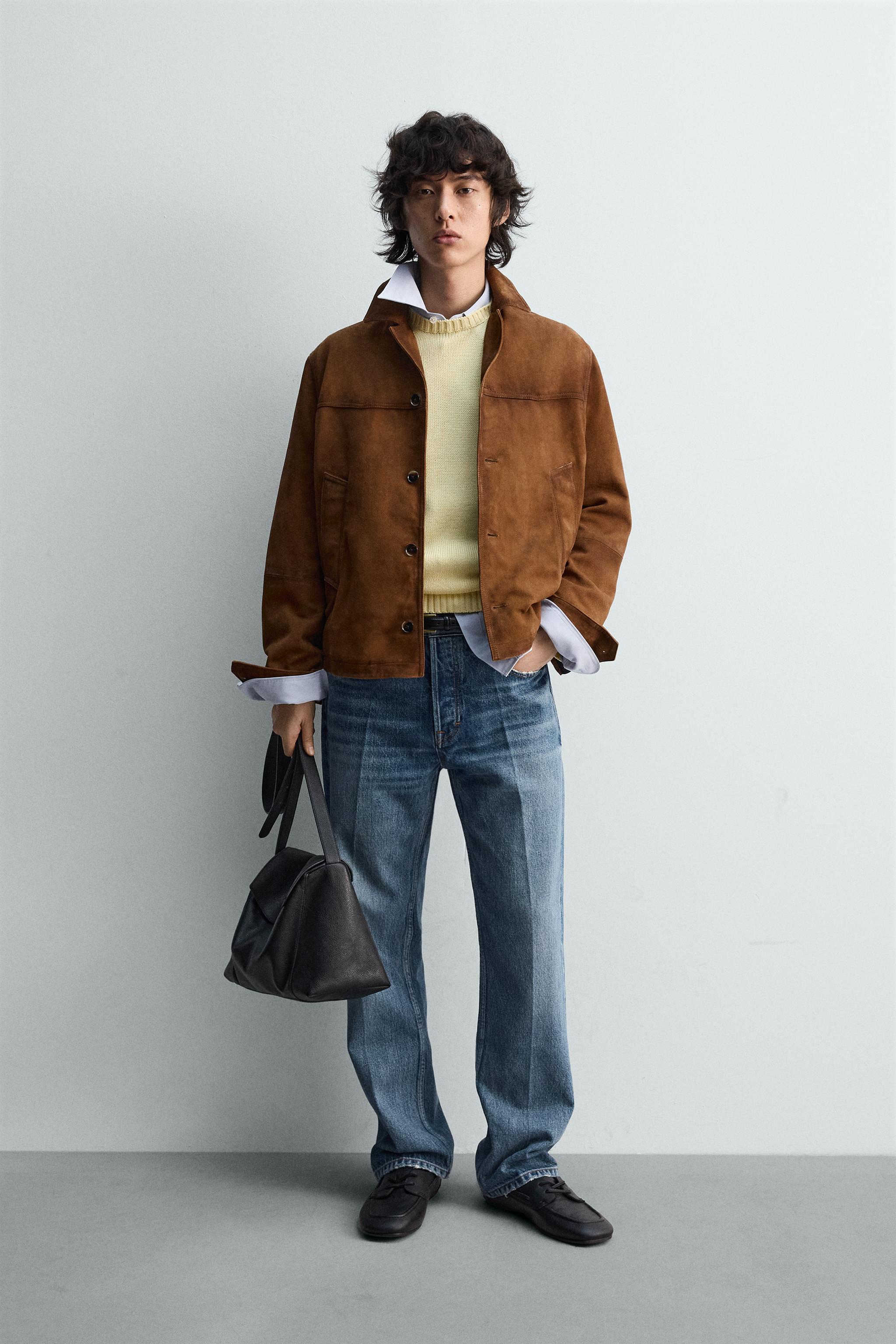 BLOUSON RELAXED EN CUIR ET DAIM